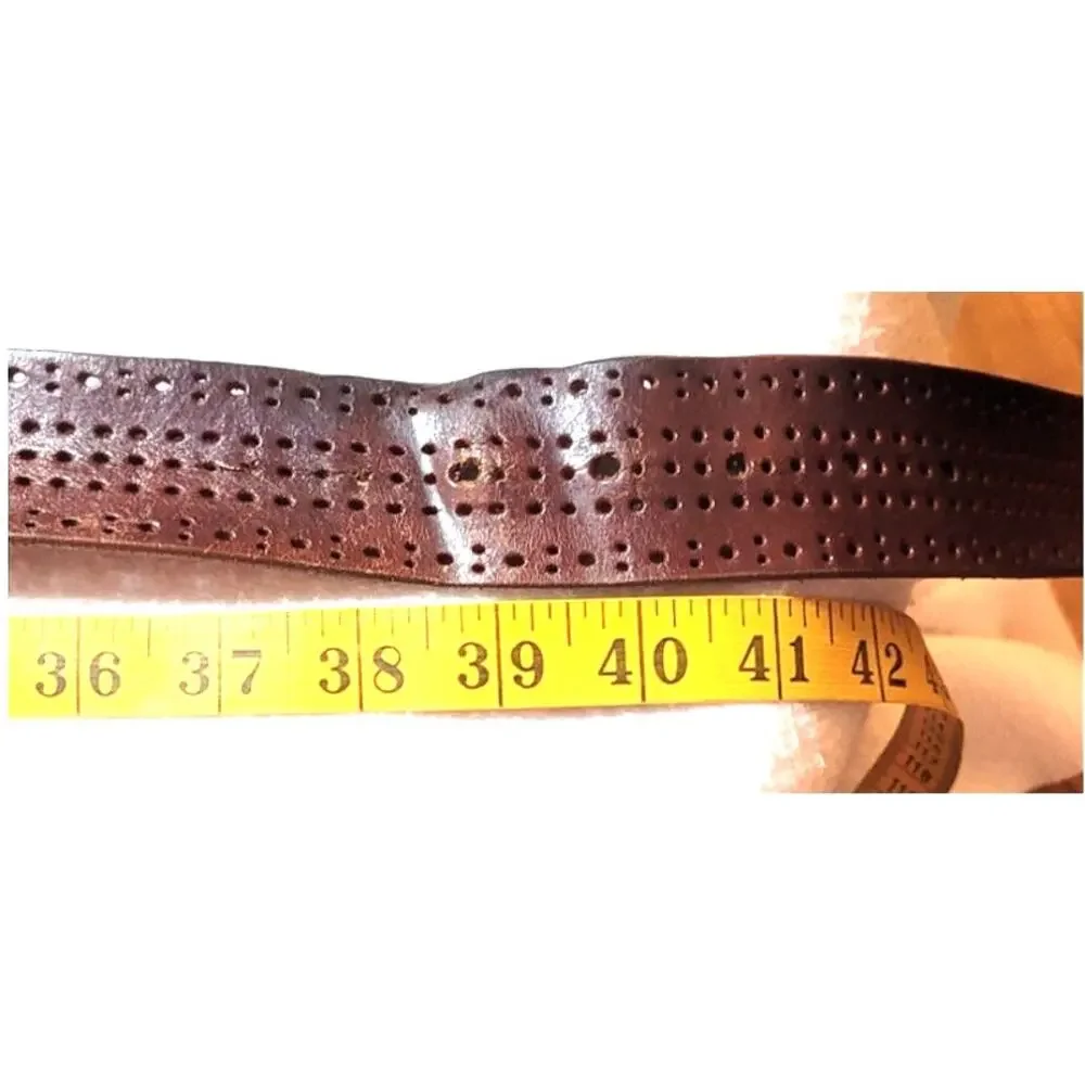 Guess Mens Brown Punched Wide Leather Belt Sz 40 Western Silvertone Buckle